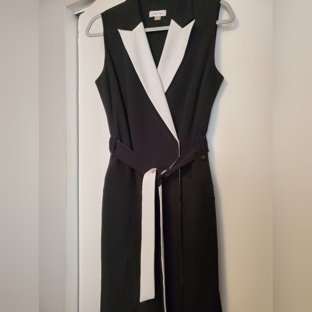 Calvin Klein Black and white faux wrap dress 8